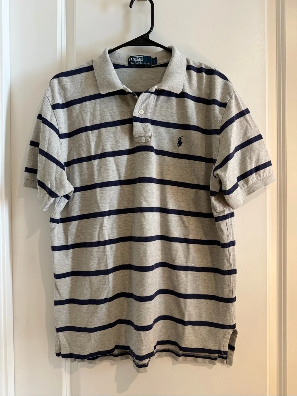 Ralph Lauren Men's Gray Polo with Navy Stripes